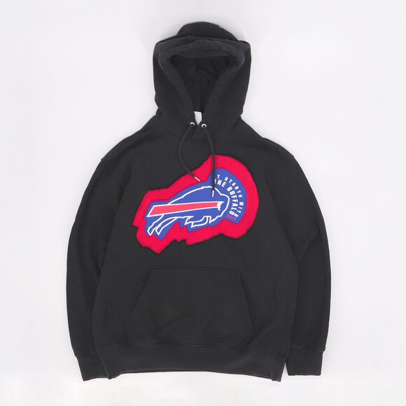 BUFFALO BILLS JOSH ALLEN NFL UPCYCLED REWORKED CUSTOM FOOTBALL HOODIE Size L - Picture 1 of 5